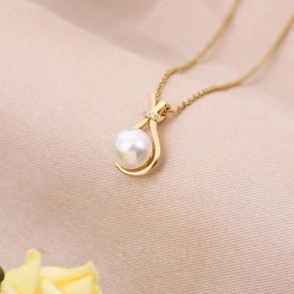 Elegant Minimalist Geometric Stainless Steel Plating Inlay Artificial Pearls 18k Gold Plated Pendant Necklace
