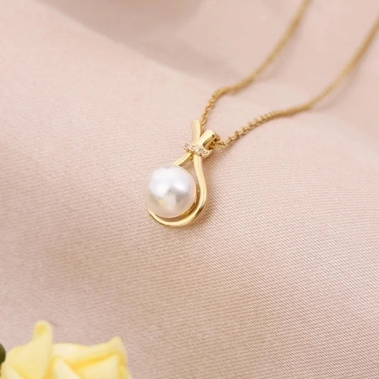 Elegant Minimalist Geometric Stainless Steel Plating Inlay Artificial Pearls 18k Gold Plated Pendant Necklace