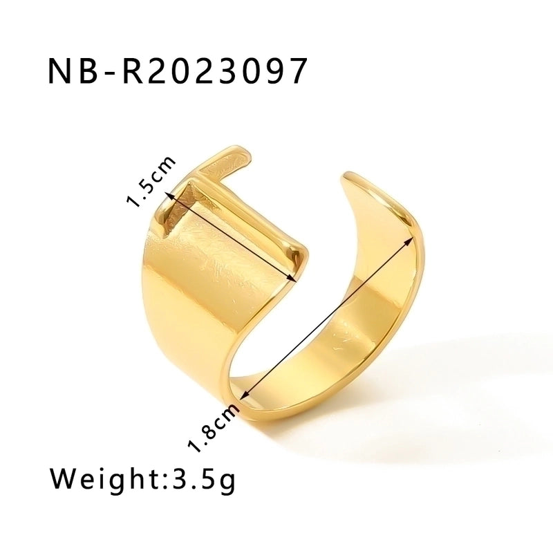 304 Stainless Steel 18K Gold Plated Modern Style Minimalist Asymmetrical Plating Letter Open Rings