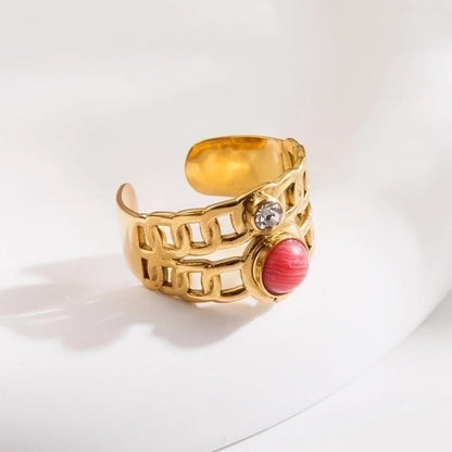 Streetwear Geometric Sun Star Stainless Steel Titanium Steel Inlay Artificial Gemstones Open Rings