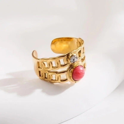 Streetwear Geometric Sun Star Stainless Steel Titanium Steel Inlay Artificial Gemstones Open Rings