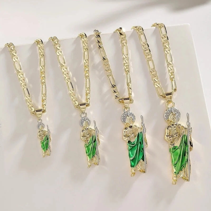 Vintage Style Classic Style Human Geometric Father St. Jude Copper 18K Gold Plated Pendant Necklace