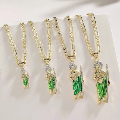 Vintage Style Classic Style Human Geometric Father St. Jude Copper 18K Gold Plated Pendant Necklace