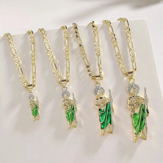 Vintage Style Classic Style Human Geometric Father St. Jude Copper 18K Gold Plated Pendant Necklace