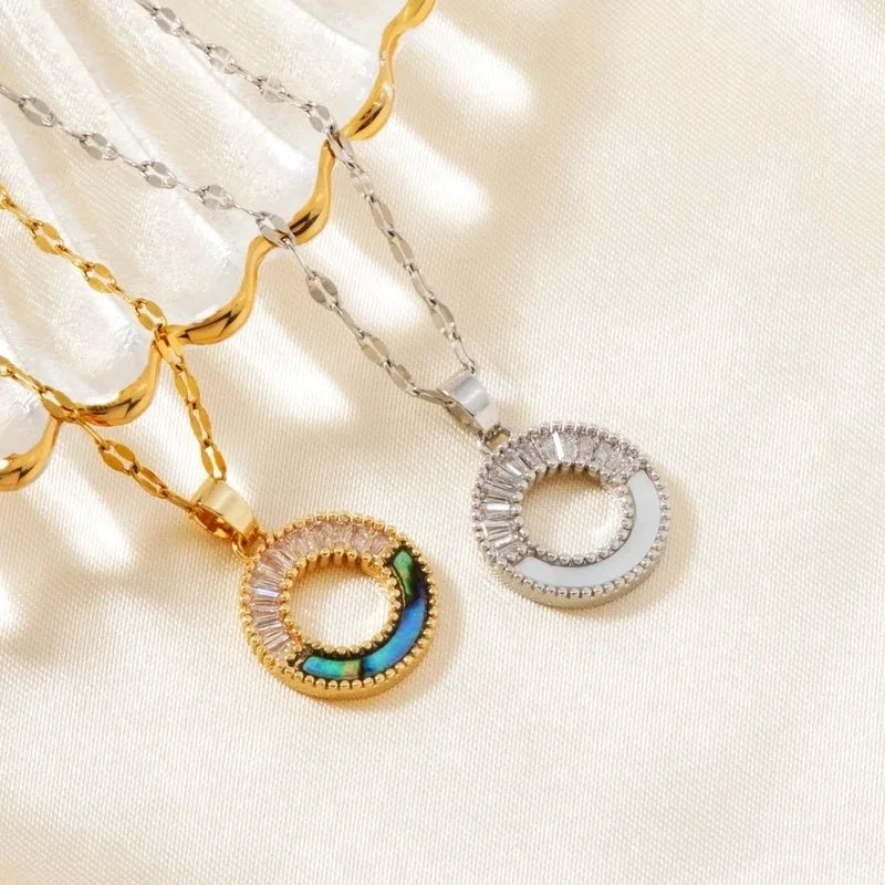 304 Stainless Steel Copper Coffee Bean Chain K Gold Plated Sun Color Block Zircon Pendant Necklace