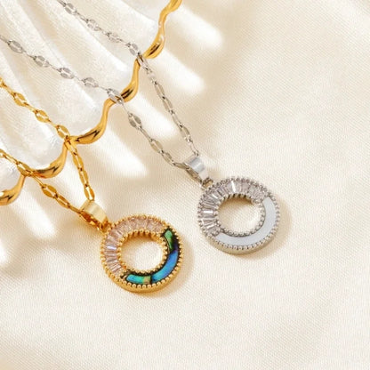 304 Stainless Steel Copper Coffee Bean Chain K Gold Plated Sun Color Block Zircon Pendant Necklace