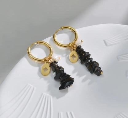 1 Pair Fashion Geometric Plating 304 Stainless Steel Natural Stone 18K Gold Plated Stainless Steel Earrings