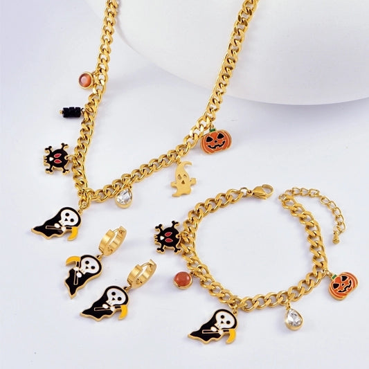 Minimalist Classic Style Pumpkin Skull Titanium Steel Plating Bracelets Earrings Necklace