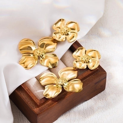 1 Pair Ig Style Minimalist Leaves Solid Color Flower Plating Stainless Steel 16k Gold Plated Drop Earrings