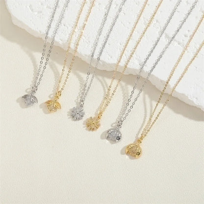 Cute Minimalist Beetles Bee Snowflake Copper 14k Gold Plated White Gold Plated Zircon Pendant Necklace In Bulk
