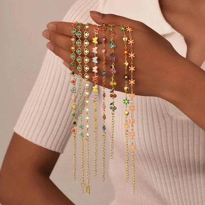 Elegant Lady Streetwear Cherry Heart Shape Flower 201 Stainless Steel Gold Plated Bracelets In Bulk