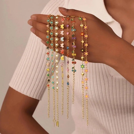 Elegant Lady Streetwear Cherry Heart Shape Flower 201 Stainless Steel Gold Plated Bracelets In Bulk