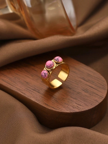 IG Style Elegant Classical Flower Chrysanthemum 304 Stainless Steel Imitation Pearl Opal Open Rings