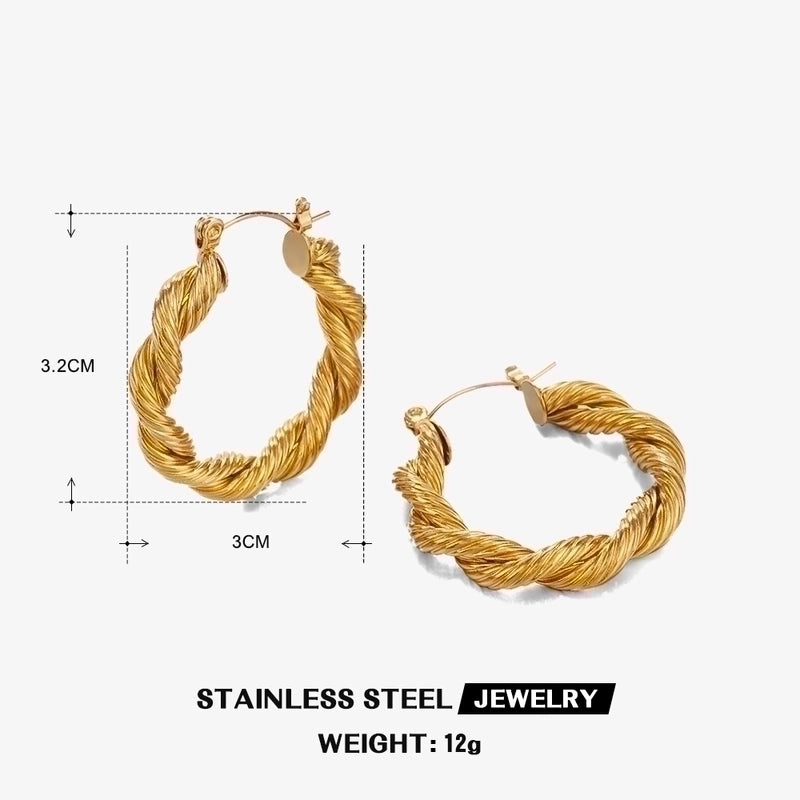 1 Pair IG Style Vintage Style Twist Plating 304 Stainless Steel 18K Gold Plated Hoop Earrings