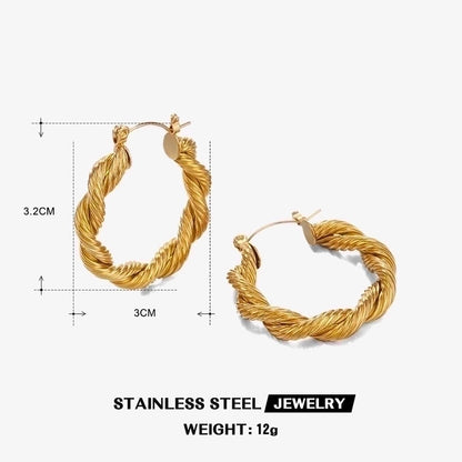 1 Pair IG Style Vintage Style Twist Plating 304 Stainless Steel 18K Gold Plated Hoop Earrings