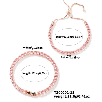 Copper Tennis Chain Rhodium Plated Plating Inlay Geometric Zircon Bracelets