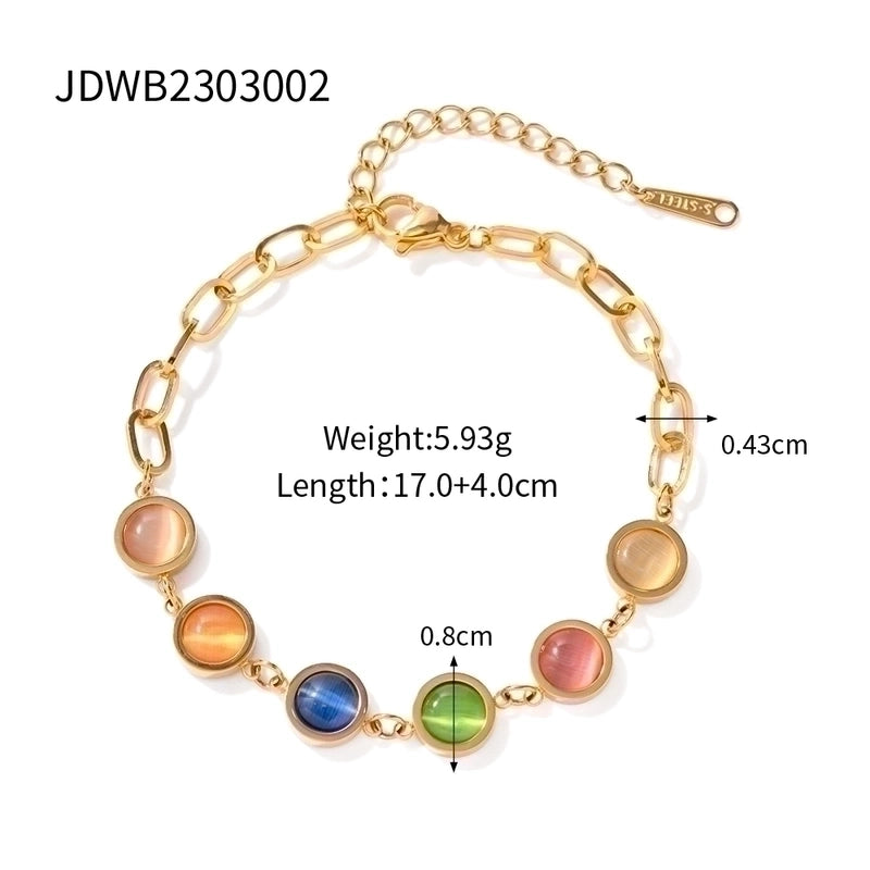 INS Style Hip-Hop Oval Shell Stainless Steel Artificial Gemstones Bracelets In Bulk