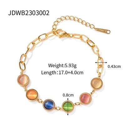 INS Style Hip-Hop Oval Shell Stainless Steel Artificial Gemstones Bracelets In Bulk
