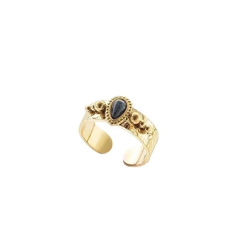 Fashion Round Square 304 Stainless Steel Artificial Gemstones 14K Gold Plated Plating Inlay Open Ring