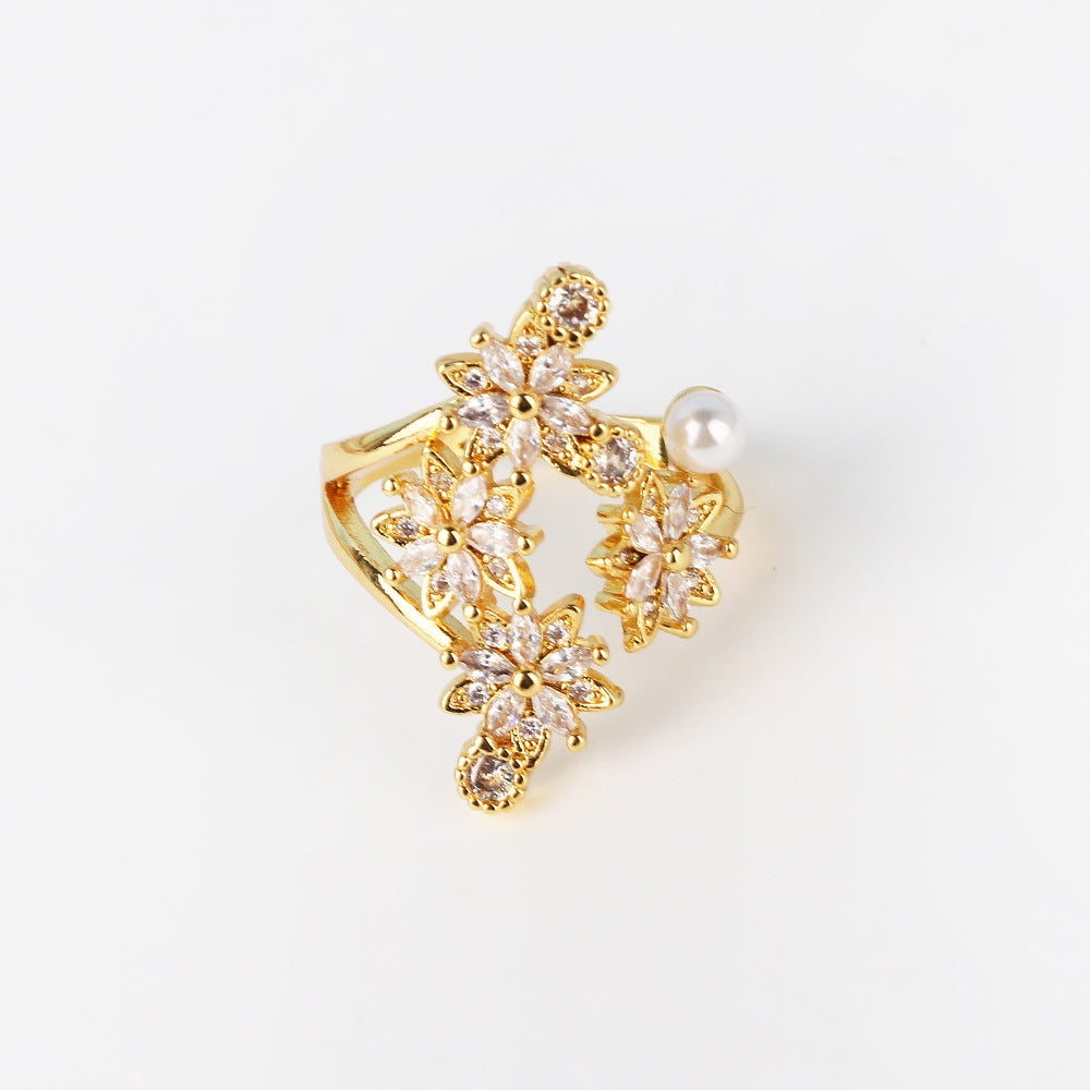 Moderate Luxury Women Fan-Shape Square Heart Circle Gold Plated Copper Rings