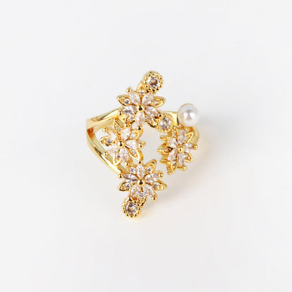 Moderate Luxury Women Fan-Shape Square Heart Circle Gold Plated Copper Rings