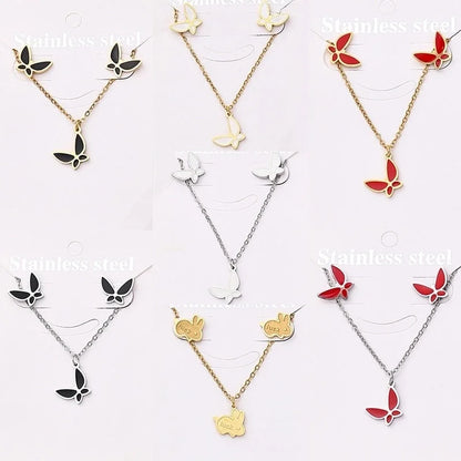 Casual Basic Vacation Rabbit Simple Butterfly 304 Stainless Steel 18K Gold Plated Polishing Enamel Plating Jewelry Set