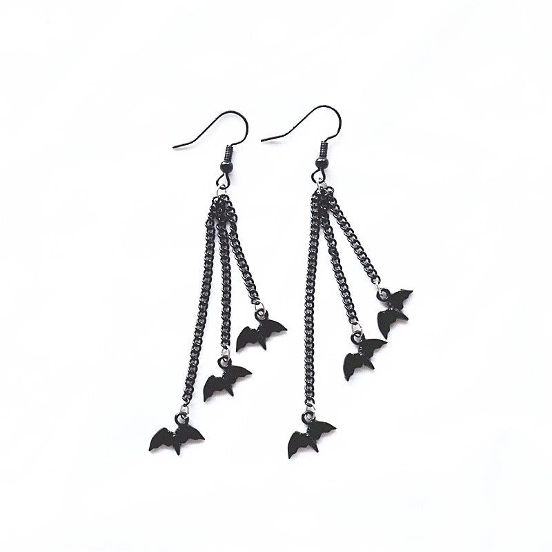 1 Pair Classical Vintage Style Funny Halloween Pattern Bat Skull Arylic Alloy Copper Drop Earrings
