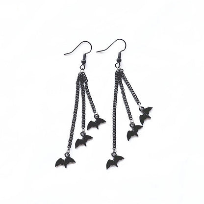 1 Pair Classical Vintage Style Funny Halloween Pattern Bat Skull Arylic Alloy Copper Drop Earrings