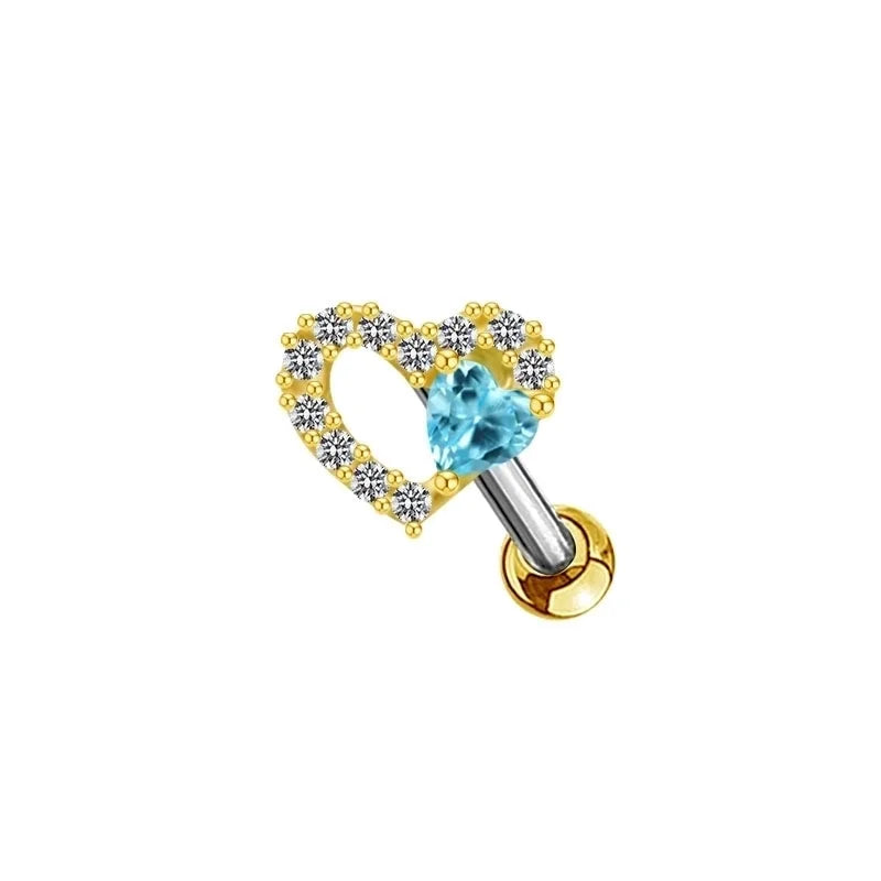 1 Piece Hip-hop Sexy Shiny Animal Heart Shape Plating Inlay Stainless Steel Copper Rhinestones Zircon White Gold Plated Gold Plated Ear Studs Belly Ring