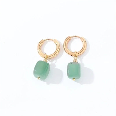 1 Pair Casual Vintage Style Minimalist Square Plating 304 Stainless Steel Natural Stone Gold Plated Drop Earrings