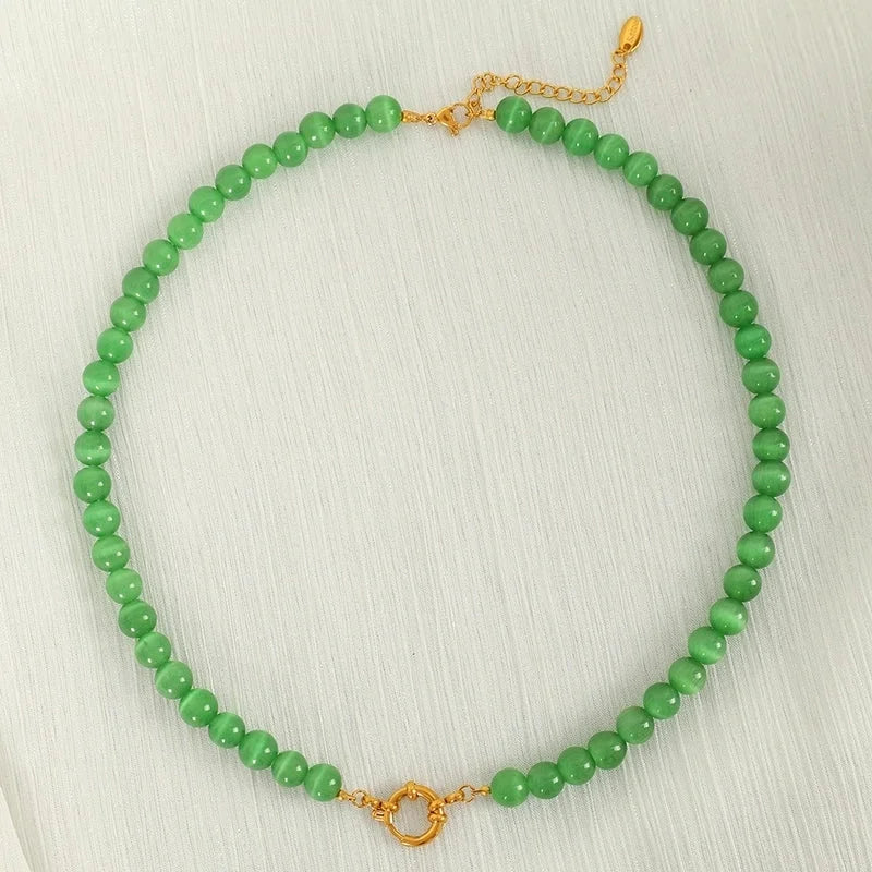 Elegant Classic Style Streetwear Round 18K Gold Plated 304 Stainless Steel Opal Necklace