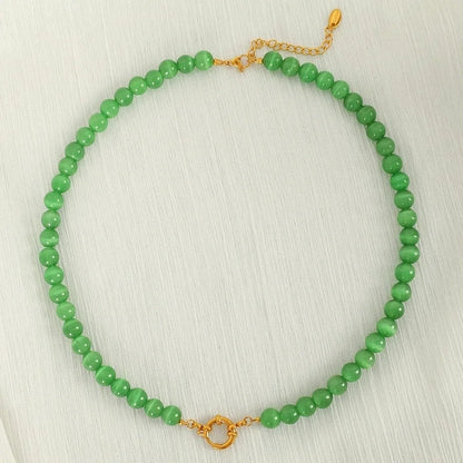 Elegant Classic Style Streetwear Round 18K Gold Plated 304 Stainless Steel Opal Necklace