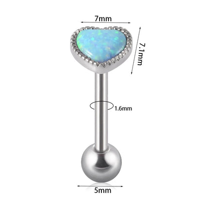 2 Pieces Tongue Rings Hip-Hop Heart Shape 304 Stainless Steel Synthetic Opal Inlay Synthetic Opal Tongue Rings