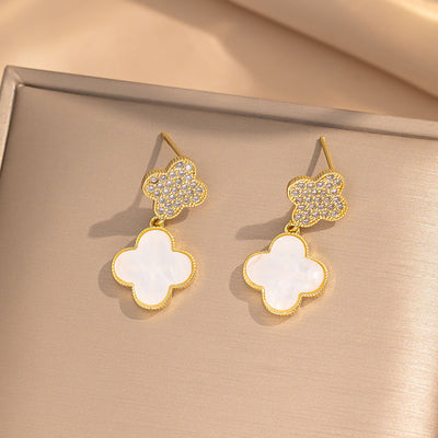2 Pieces Moderate Luxury Flower Copper Diamond Inlay Stud Earrings