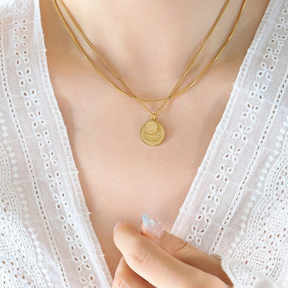 Fashion Round Solid Color 304 Stainless Steel 18K Gold Plated Plating Necklace