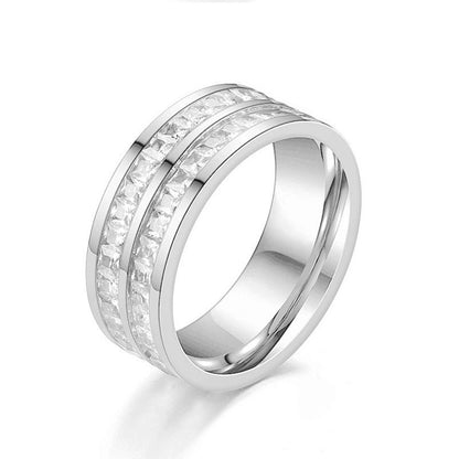 Basic Modern Style Classic Style Geometric Titanium Steel Zircon Inlay Rings