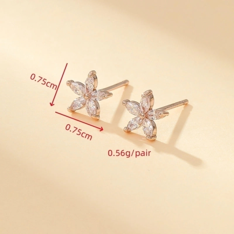 1 Pair Minimalist Shiny Flower Plating Inlay Copper Zircon Gold Plated Ear Studs