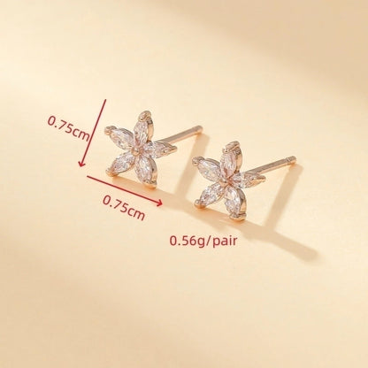 1 Pair Minimalist Shiny Flower Plating Inlay Copper Zircon Gold Plated Ear Studs