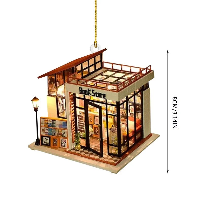 Cross-Border Bookstore Bookcase Creative Pendant Christmas Tree Car Decoration Acrylic Hang Decorations Pendant 8cm