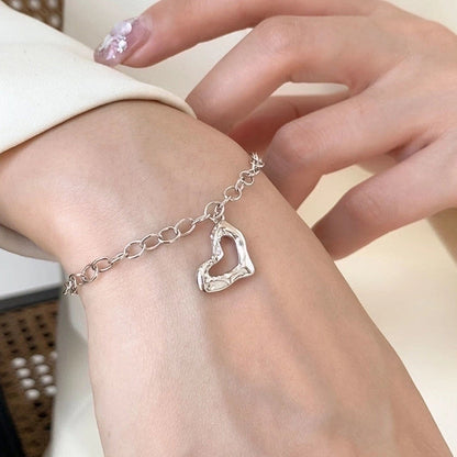 Fashion Heart Shape Alloy Titanium Steel Plating Rhinestones Artificial Pearls Women\'S Bracelets