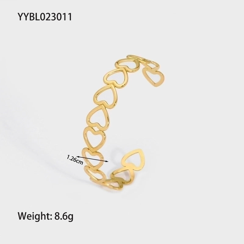 Modern Style Geometric Heart Shape Snake 304 Stainless Steel 18K Gold Plated Bangle In Bulk