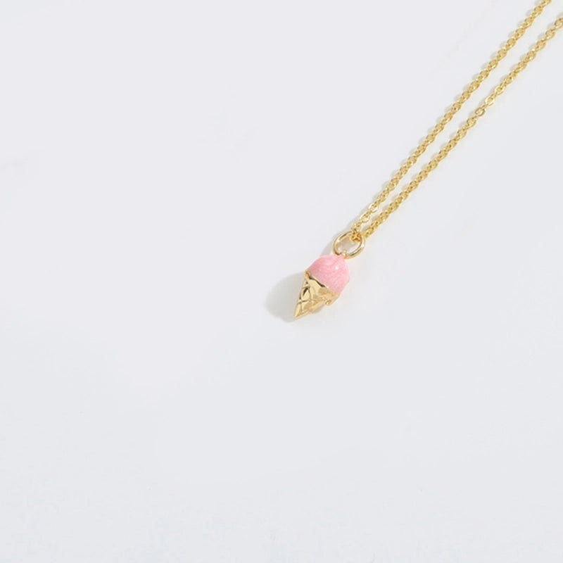 Copper Cable Chain 14K Gold Plated Enamel Ice Cream Lollipop Chili Necklace