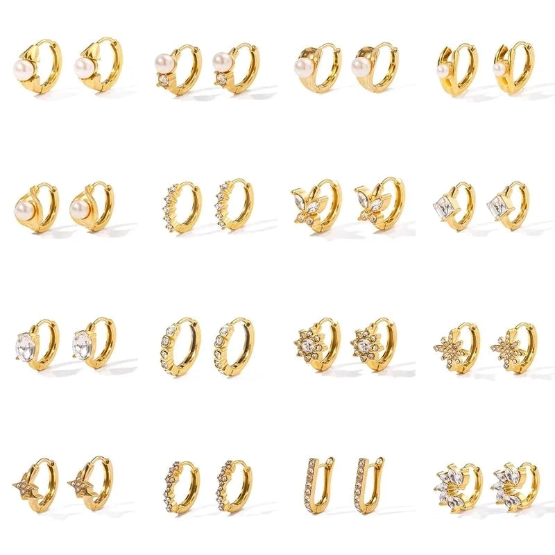 1 Piece Modern Style Minimalist Classic Style Geometric Inlay 304 Stainless Steel Rhinestones Glass Bead 18K Gold Plated Earrings