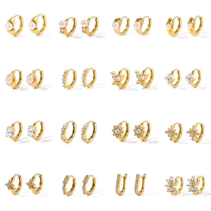 1 Piece Modern Style Minimalist Classic Style Geometric Inlay 304 Stainless Steel Rhinestones Glass Bead 18K Gold Plated Earrings