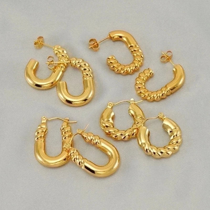 1 Pair Elegant Square Water Droplets Polishing Plating Stainless Steel Titanium Steel 18K Gold Plated Earrings