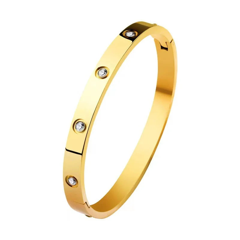 Fashion Retro Script Titanium Steel 18K Gold Plated Bangles
