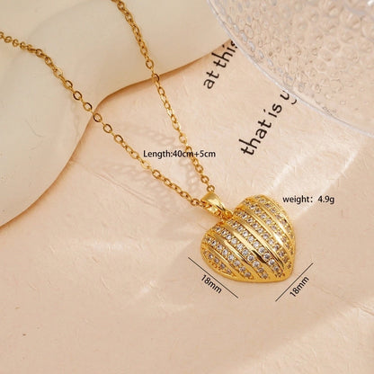 Minimalist Heart Shape 304 Stainless Steel Copper Zircon Gold Plated Plating Inlay Pendant Necklace