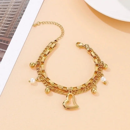 Minimalist Heart Shape Stainless Steel 18K Gold Plated Bracelets In Bulk