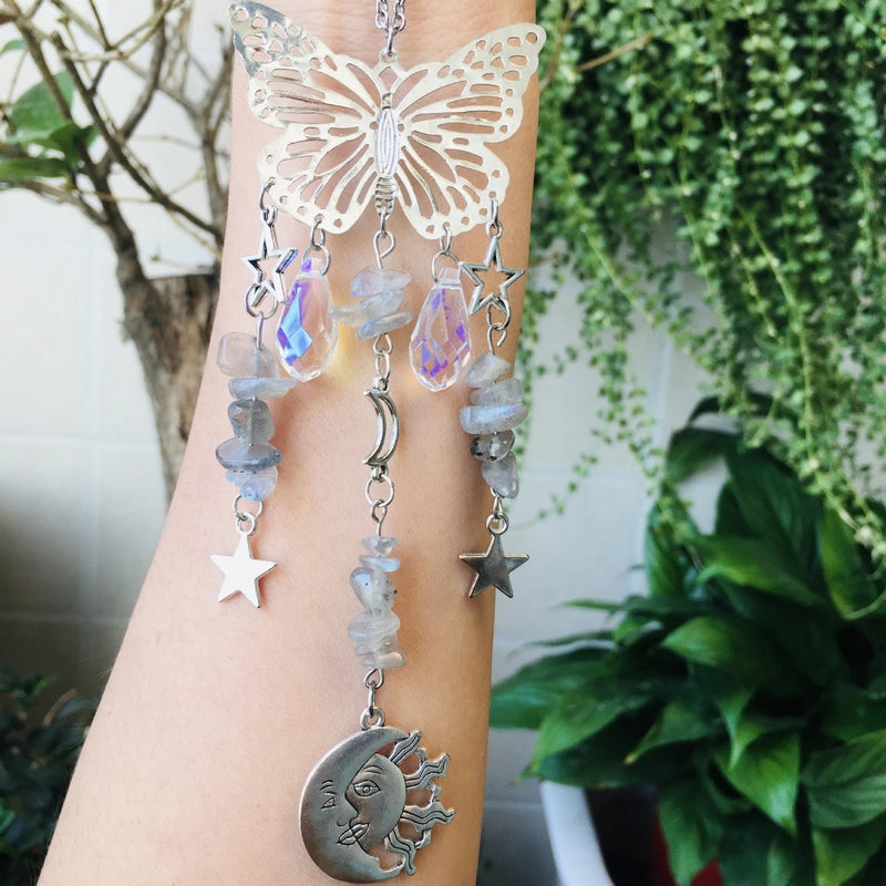 Christmas Pastoral Sun Butterfly Crystal Pendant Wind Chime Wall Art