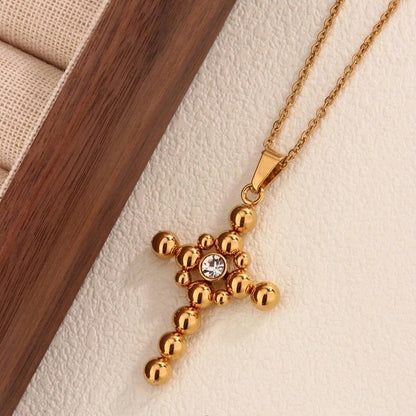 Classic Style Cross 304 Stainless Steel 18K Gold Plated Pendant Necklace